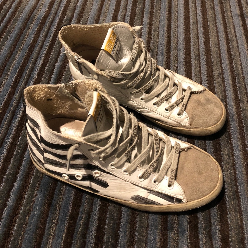 Golden Goose black and white high top sneakers