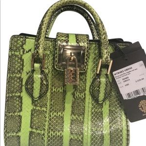 New Roberto Cavalli green python satchel
