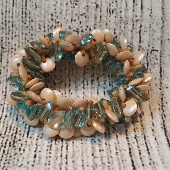 Accessories - Hair Band--Beaded Blue/Cream