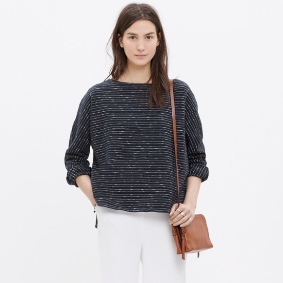 Madewell Tops - 🆕Madewell Striped Boatneck Sweatshirt Navy/White