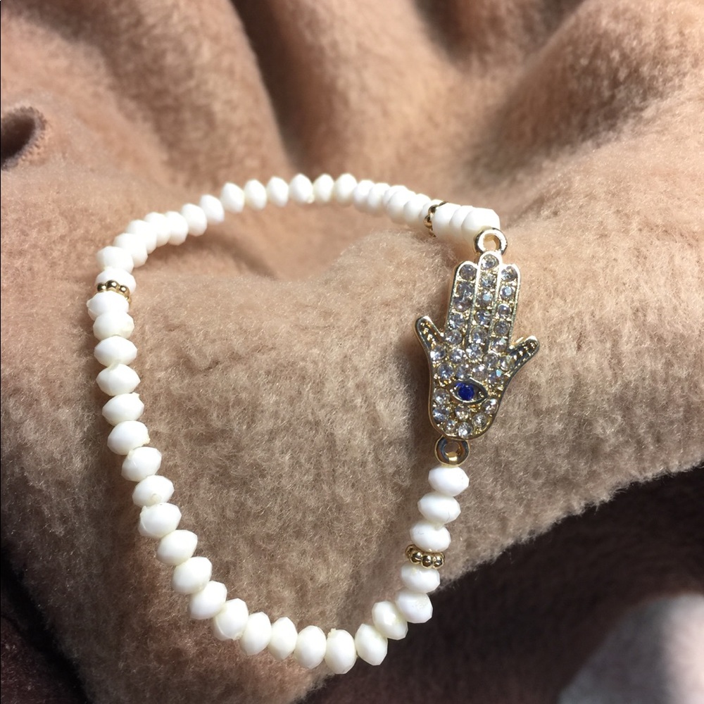 Hamsa Ivory Beaded Stretch Bracelet