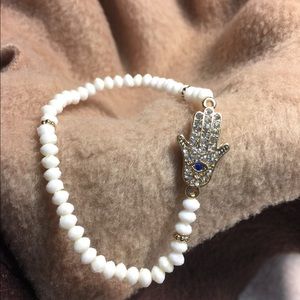 Hamsa Ivory Beaded Stretch Bracelet