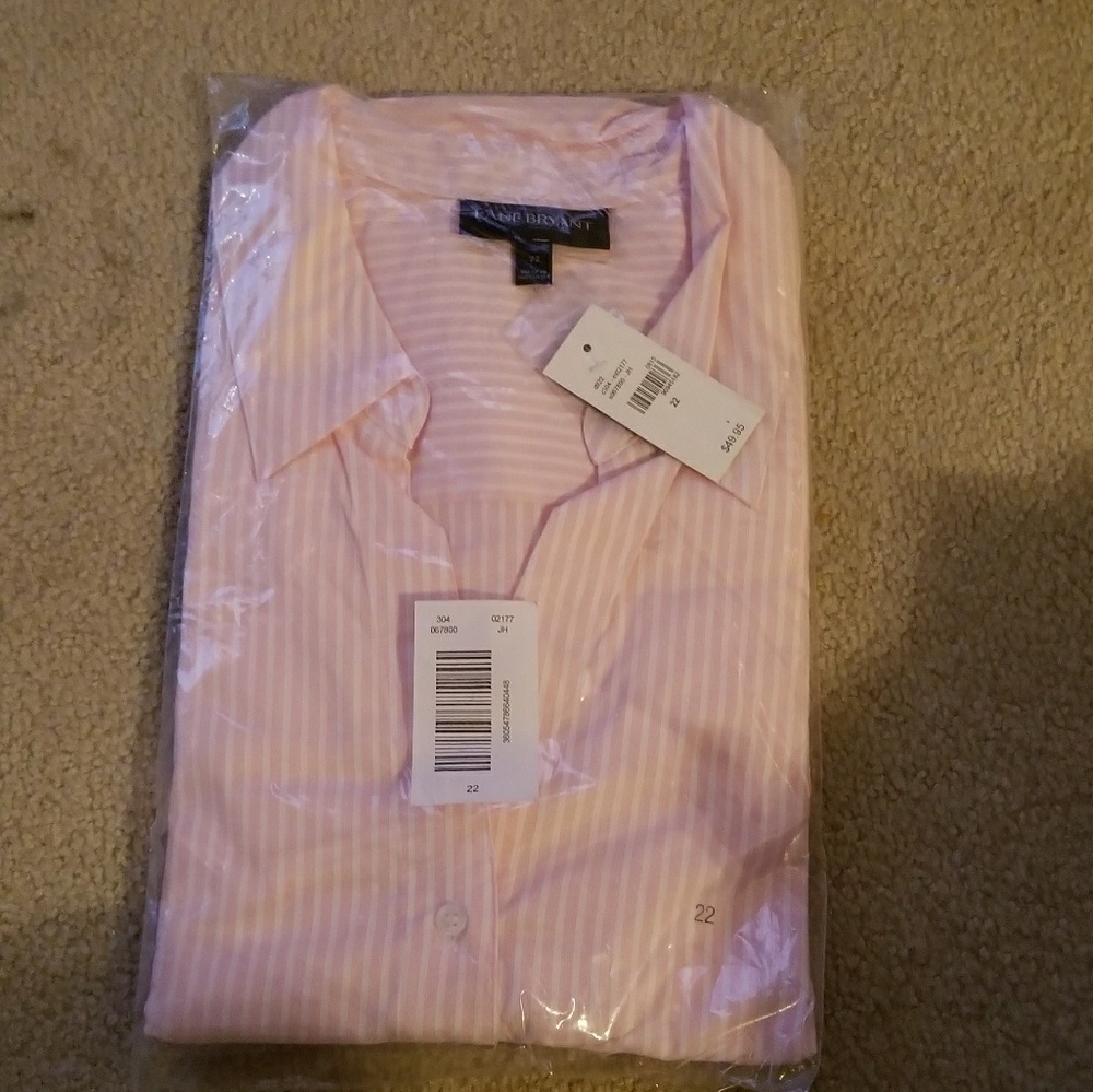Lane Bryant Pink and White Striped Dress Shirt