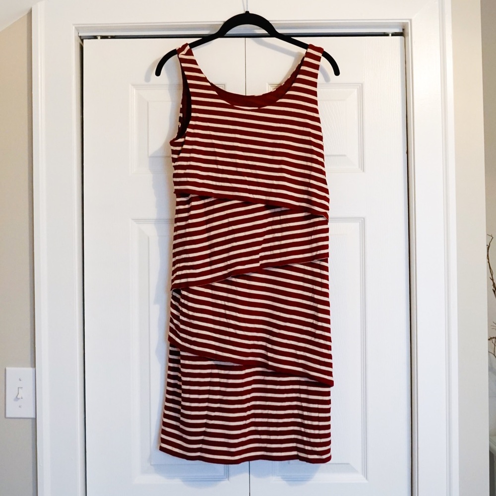 Loft maroon and cream striped maternity dress