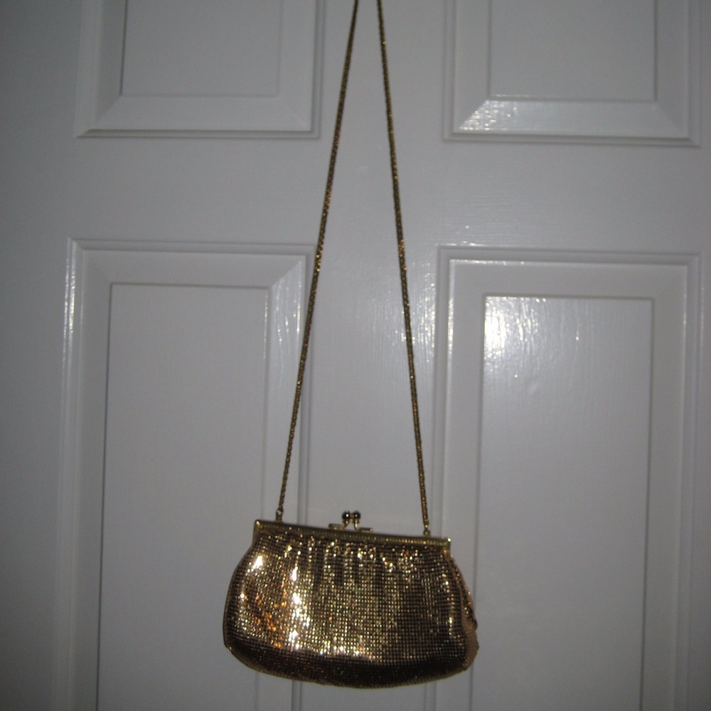Whiting and Davis Gold Mesh Shoulder Handbag New