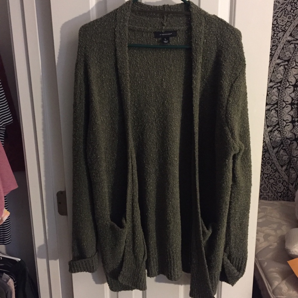 Army green fuzzy cardigan