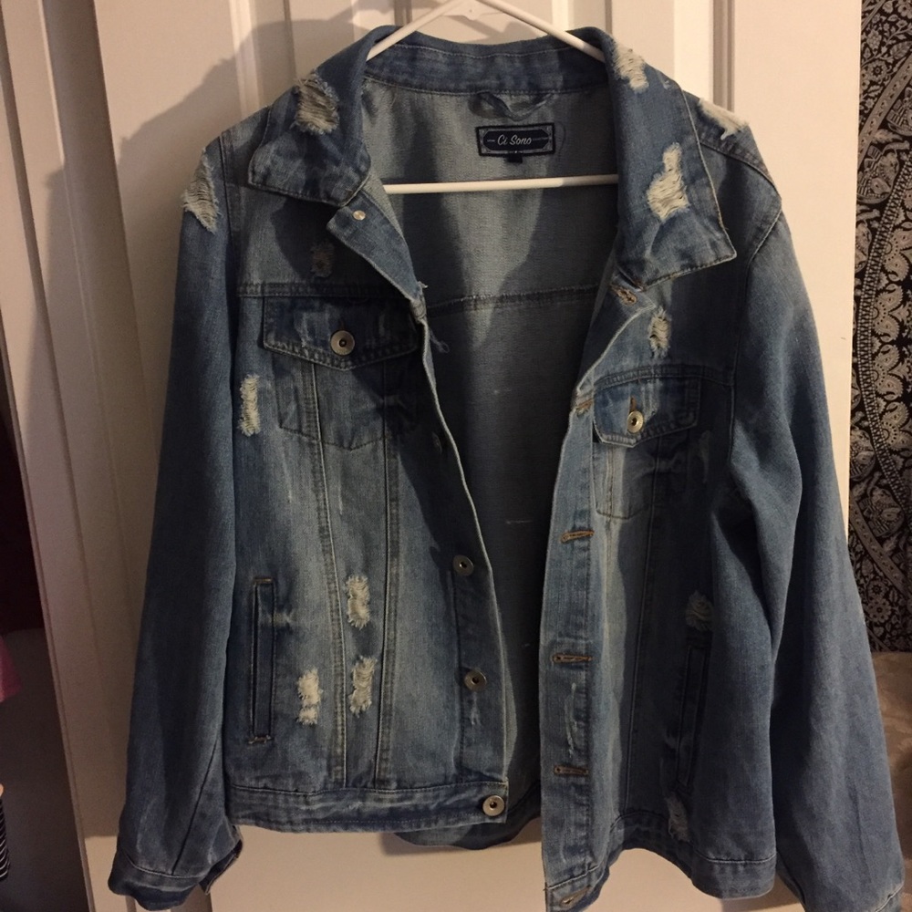 Distressed oversized jean jacket