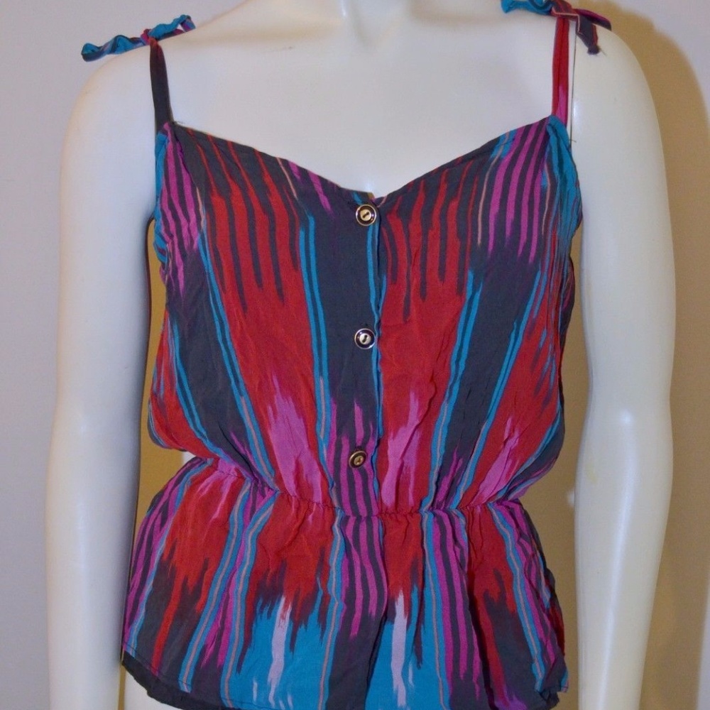 4 Small Myne Red Blue Top 100% Silk