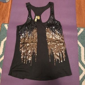 Army green tank with bronze and black sequins