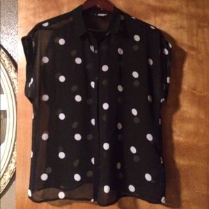 Sleeveless sheer polka dot button up blouse h&m