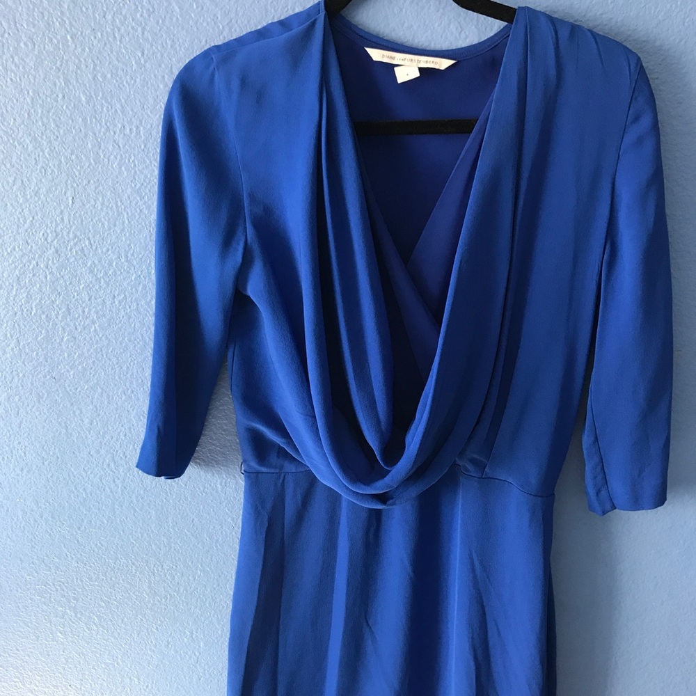 Diane von Furstenberg Blue Silk Draped Dress - Picture 4 of 6