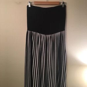 Strapless Black and White Striped Maxi Dress