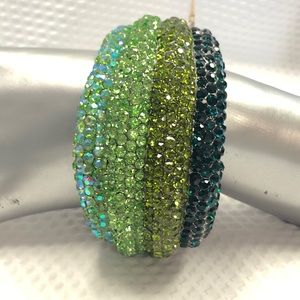Chunky Crystal Magnetic Hinged Bracelets/Green