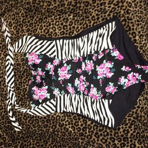 Rose & striped one piece bathing suit