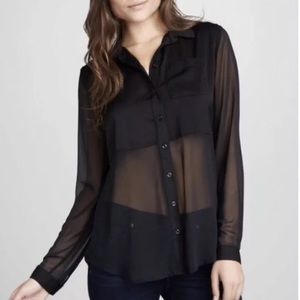 Free People Mixed Media Button Down Blouse
