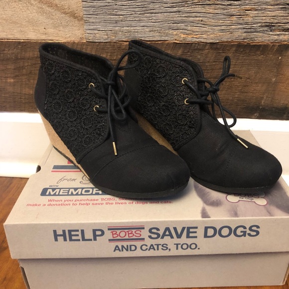 Skechers Shoes - BOBs by Sketchers black lace wedge booties