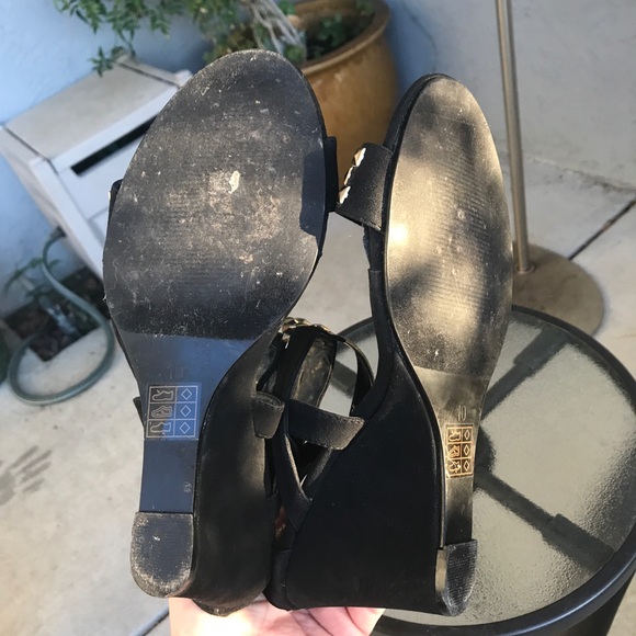 SOLD TORRID Black Gold Studded Open Toe Wedges 10 - Picture 8 of 8