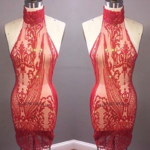 Red chocker body con dresses, size smalls