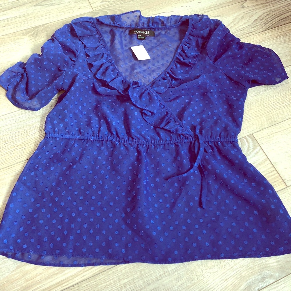 FOREVER 21 royal blue sheer top