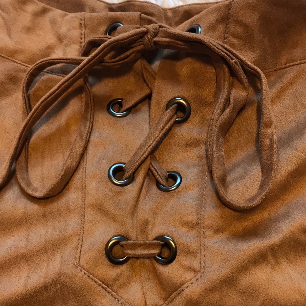 Faux Suede Shorts with Scalloped Hem