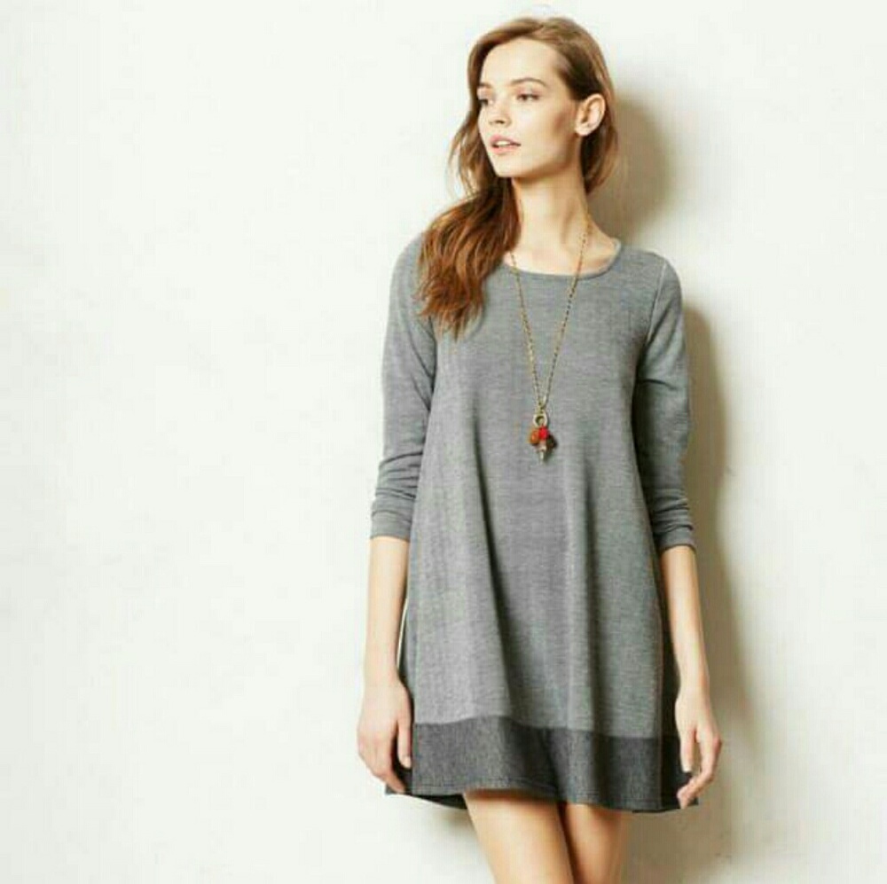 Anthropologie Puella Savant Swing Dress Herringbone XS in Gray