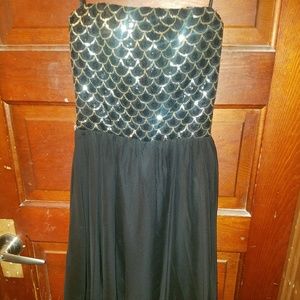 Gold and black sequin high low Prom dress