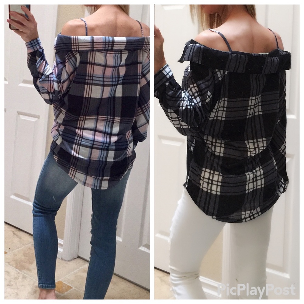 Cold Shoulder Flannel Plaid Shirt - Picture 2 of 8