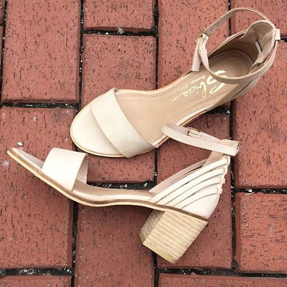 NIB Cream Distressed Woven Low Block Heel Sandal - Picture 3 of 8