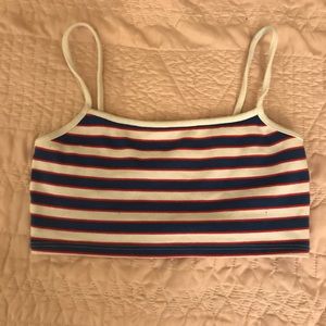 red white and blue striped cropped top
