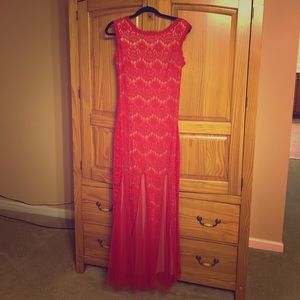 Beautiful red lace Betsy Adam formal dress.