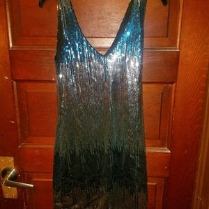Blue and silver sequin Prom dress