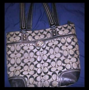 Gray and Black Mid-Size Coach Bag