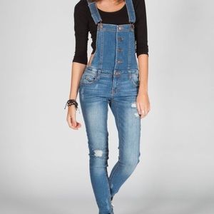 Distressed Skinny Jean Overalls
