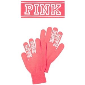 PINK Gloves and Knit Headband Set
