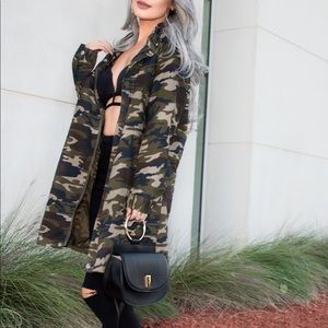 Camo print longline coat