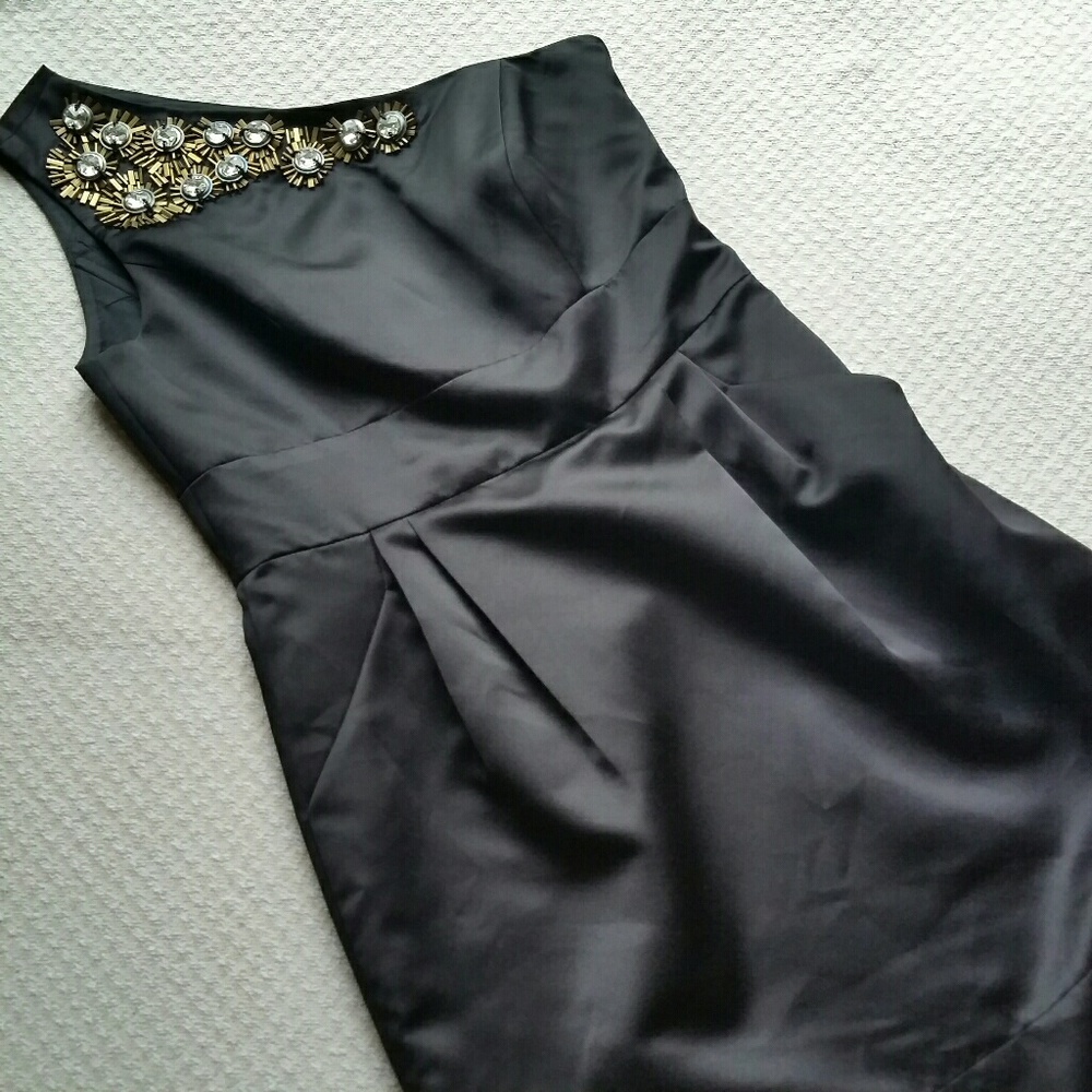 Shoshanna Black Cocktail Dress with Jewel Trim