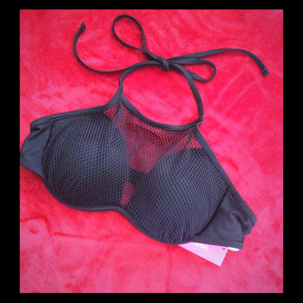 Black netted bikini push-up top
