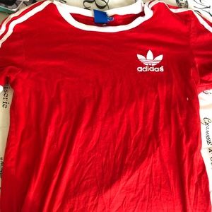 Adidas Red Three Striped T shirt