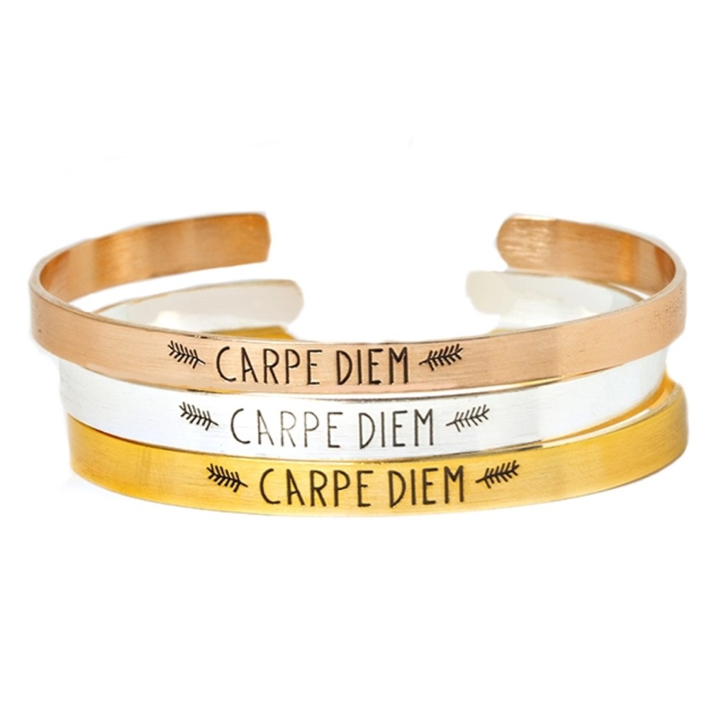 Stainless steel carpe diem bangle