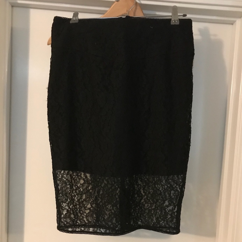 Black sheer- lace, high waist, pencil skirt