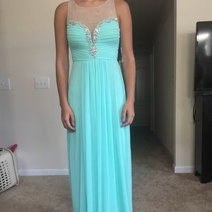 Long formal dress Aqua/Tan size 3 Never been worn!