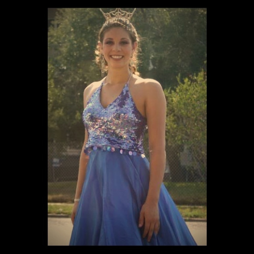 Purple Prom Dress, Full Skirt, Sequined Top