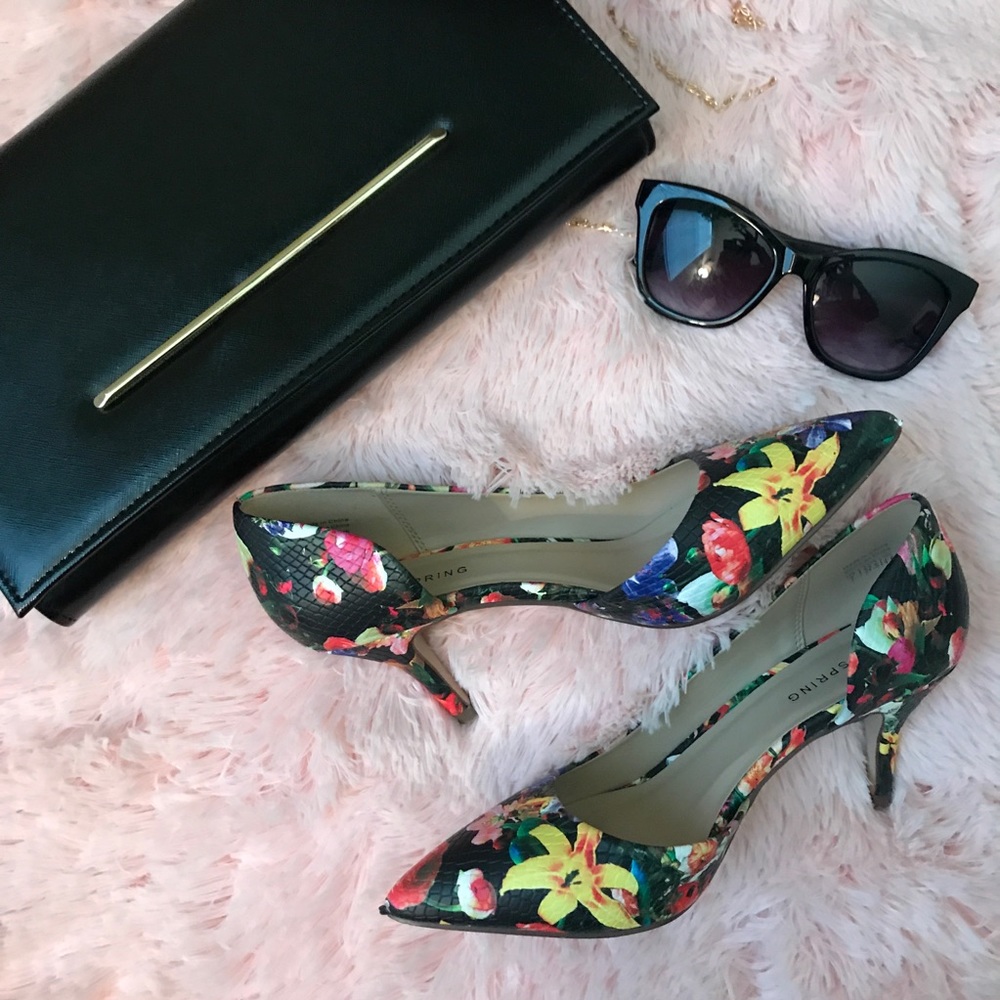 Floral Print Kitten Heels