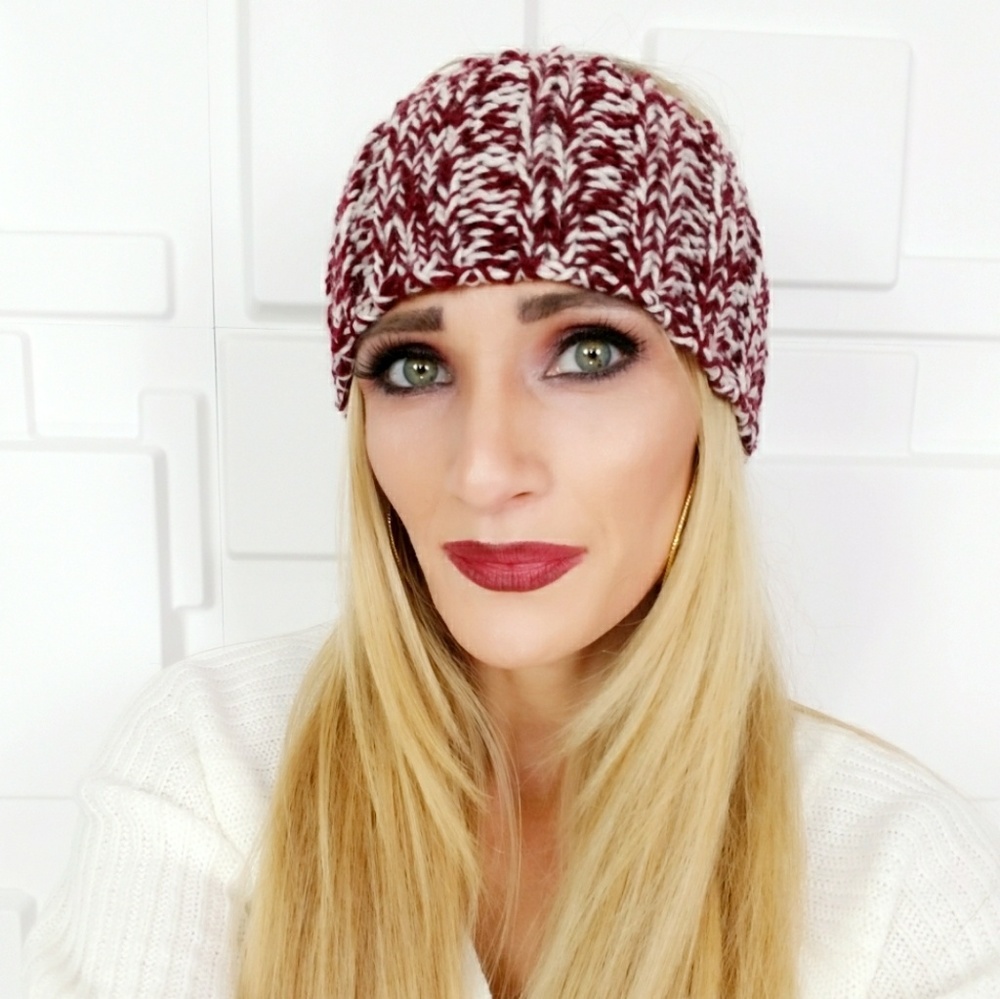 KNITTED HEADBAND BURGUNDY/CREAM - Picture 3 of 3
