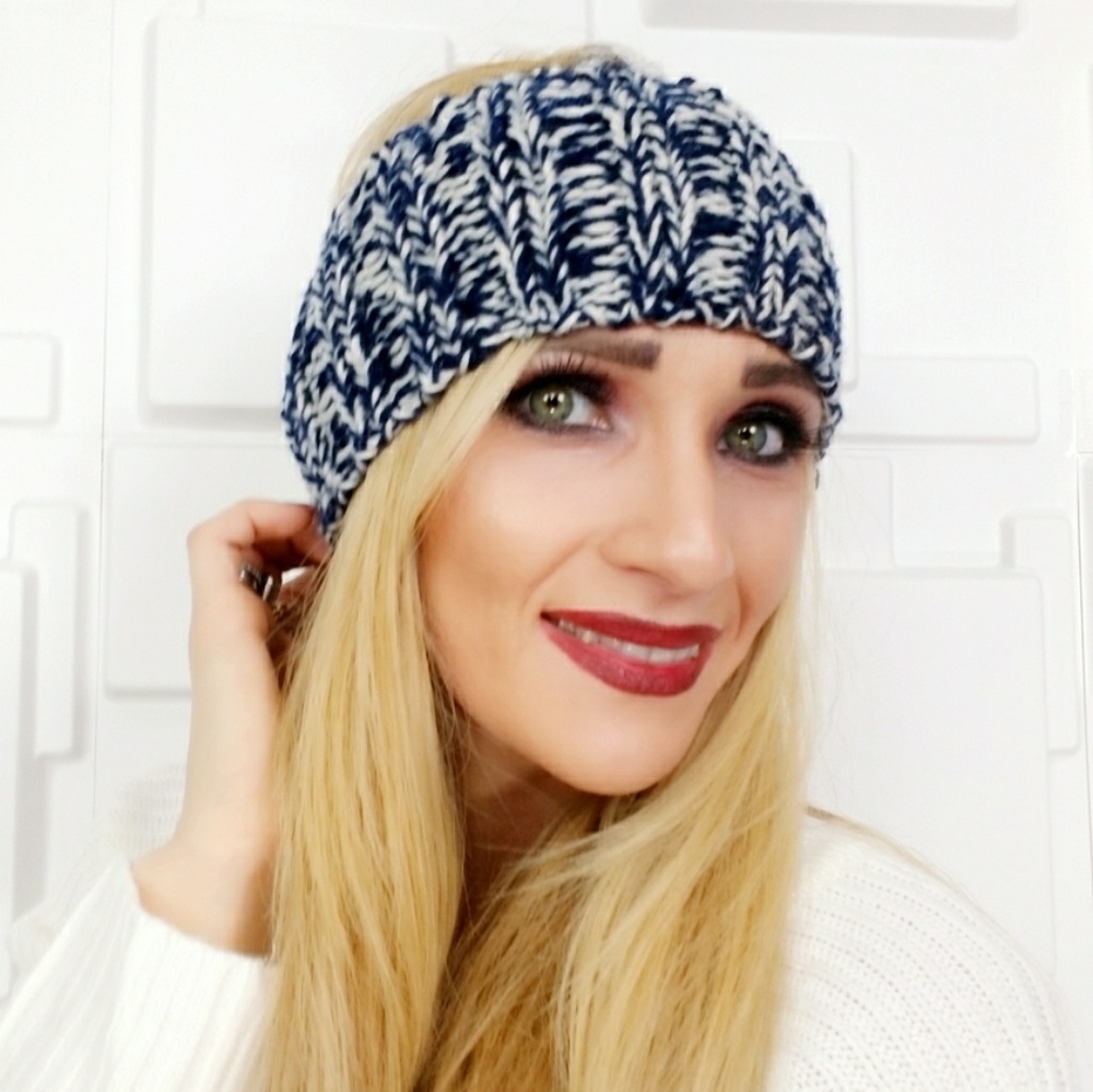 NAVY BLUE KNITTED HEADBAND - Picture 2 of 3