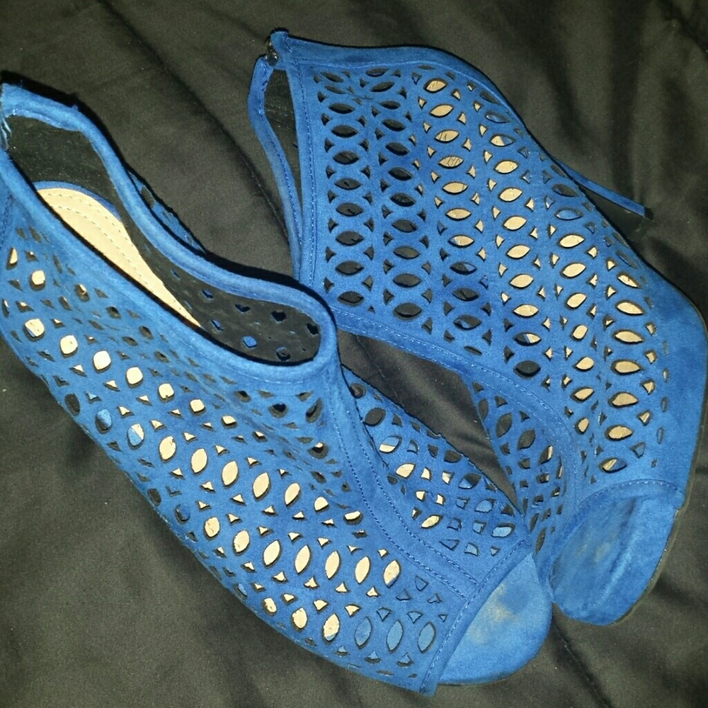 Cobalt Blue peep toe booties