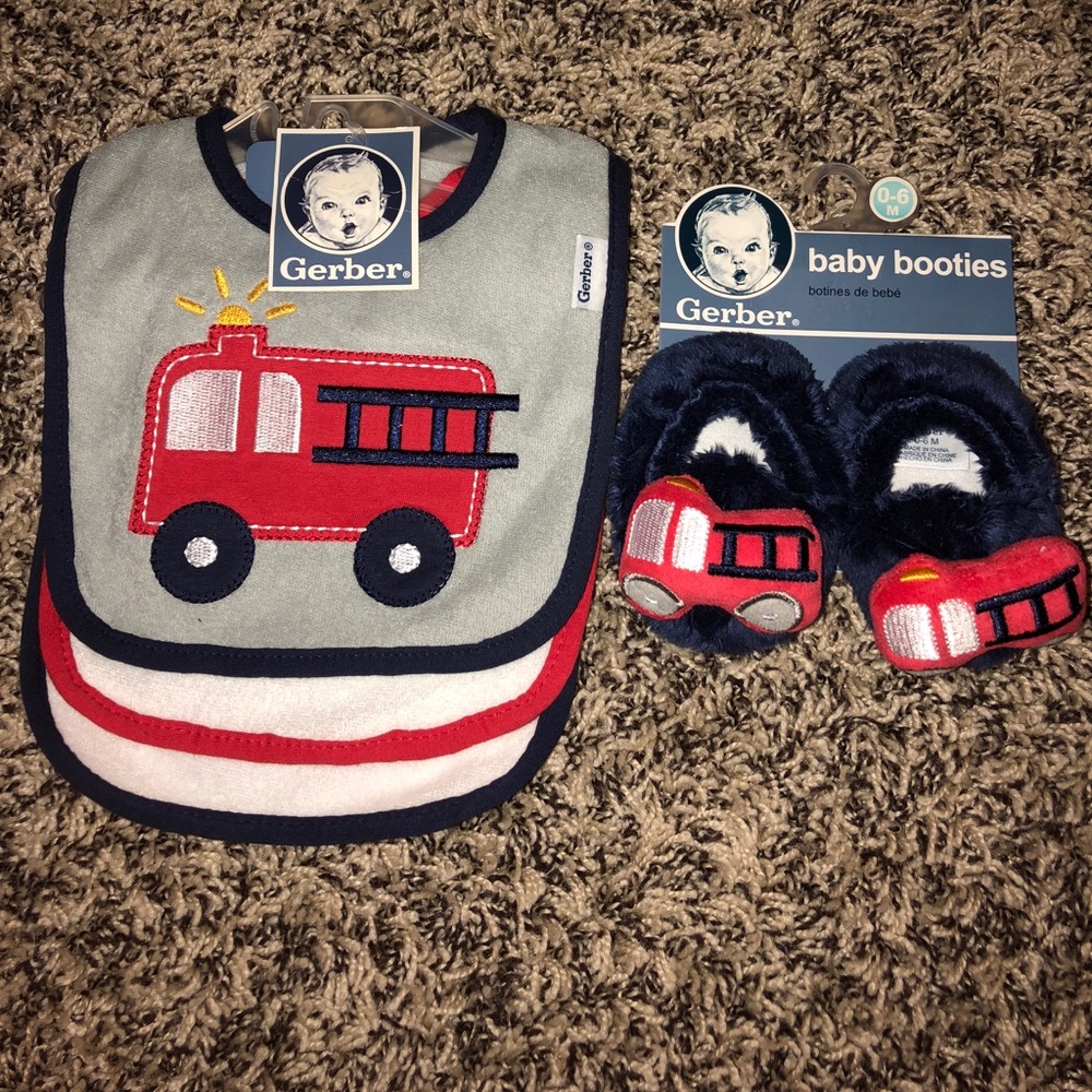 Gerber Firetruck bibs and baby booties