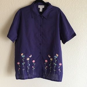 Sport Savvy Embroidered Camp Shirt Butterflies NWT