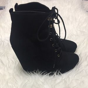 Lace Up Wedge Bootie Heels