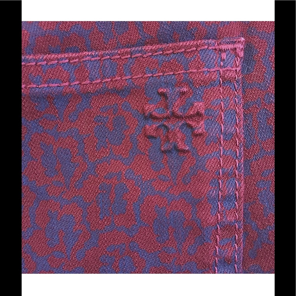 Tory Burch Printed Burgundy Hi Waist Skinny Jeans - Picture 4 of 5